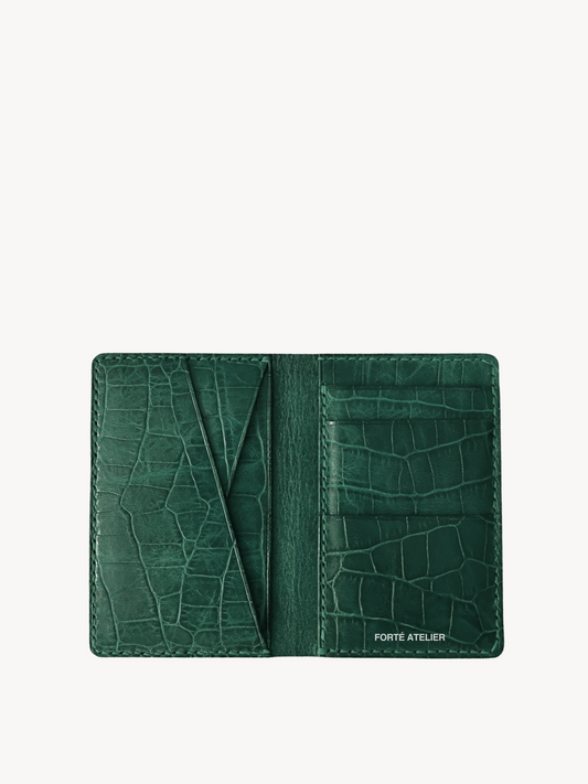 Lorenzo Vertical Bifold in Verde Croc