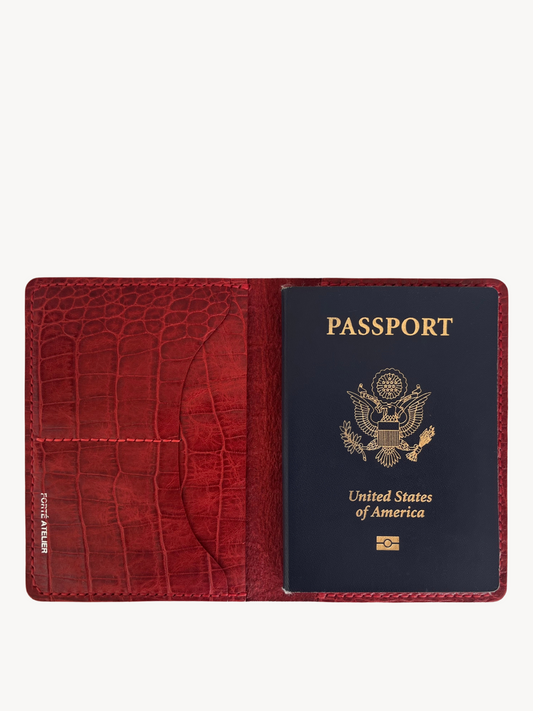 Carlo Passport Holder in Merlot Croc