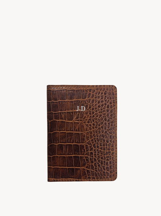 Carlo Passport Holder in Walnut Croc