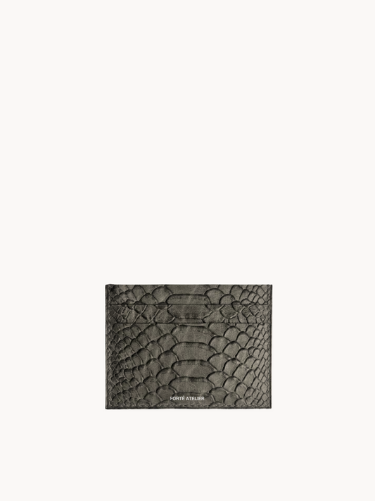 Card Holder in Smoke Snakeskin Leather