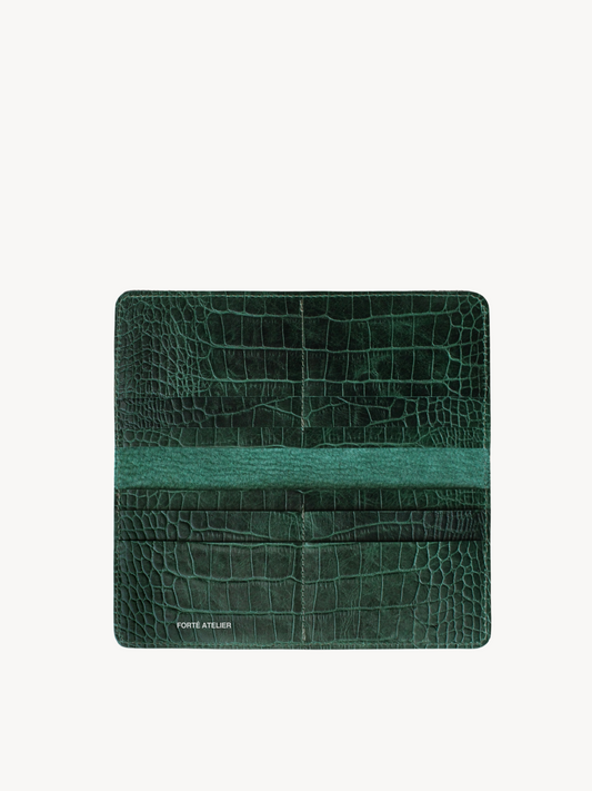 Sottile Long Wallet in Verde Crocodile