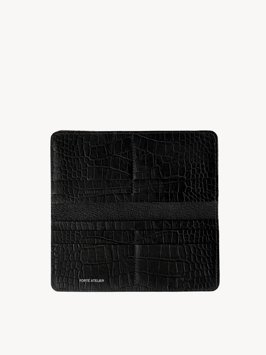 Sottile Long Wallet in Noir Crocodile