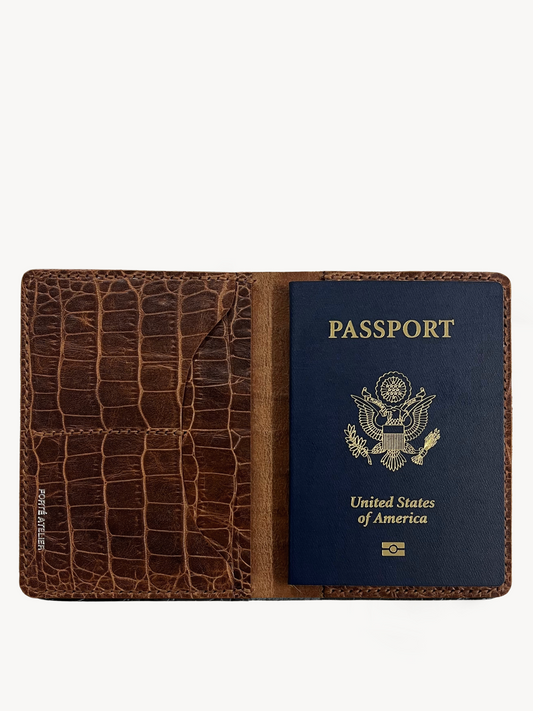 Carlo Passport Holder in Walnut Croc