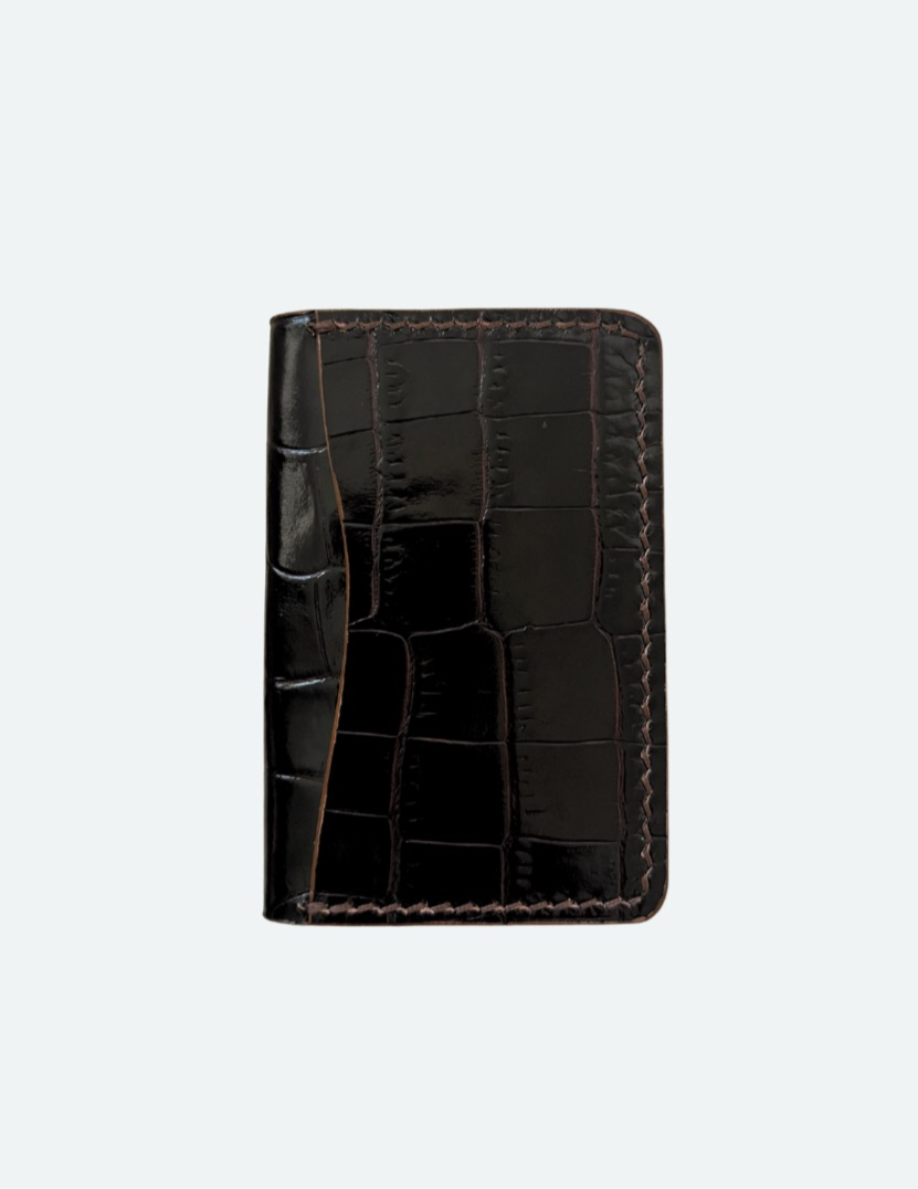 Luca Mini Bifold in Dark Brown Croc