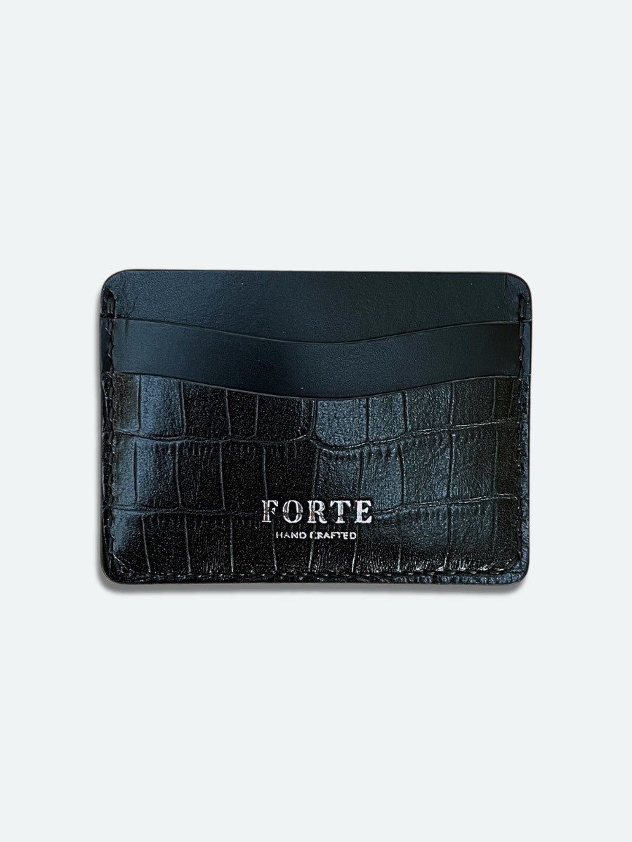 Francesco Card Holder in Noir Leather & Croc