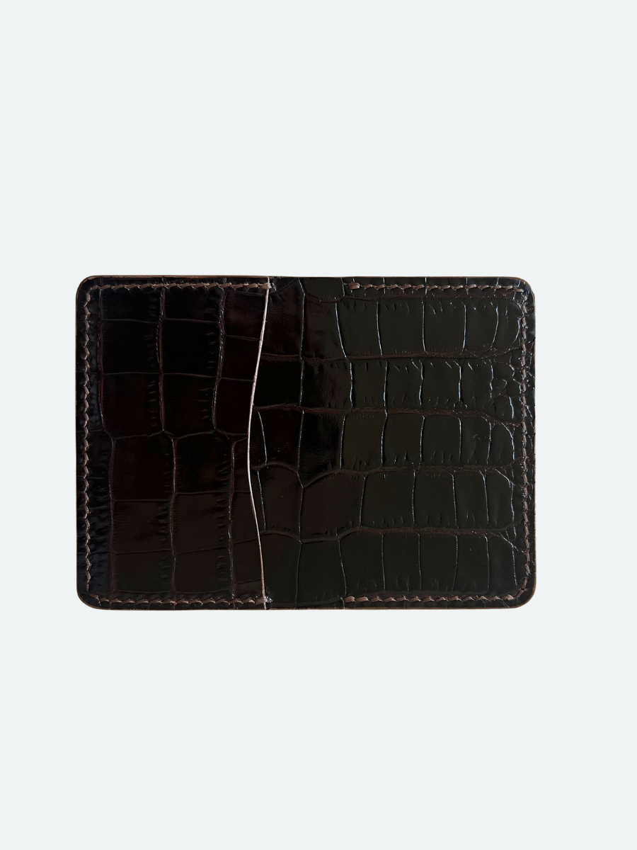 Luca Mini Bifold in Dark Brown Croc