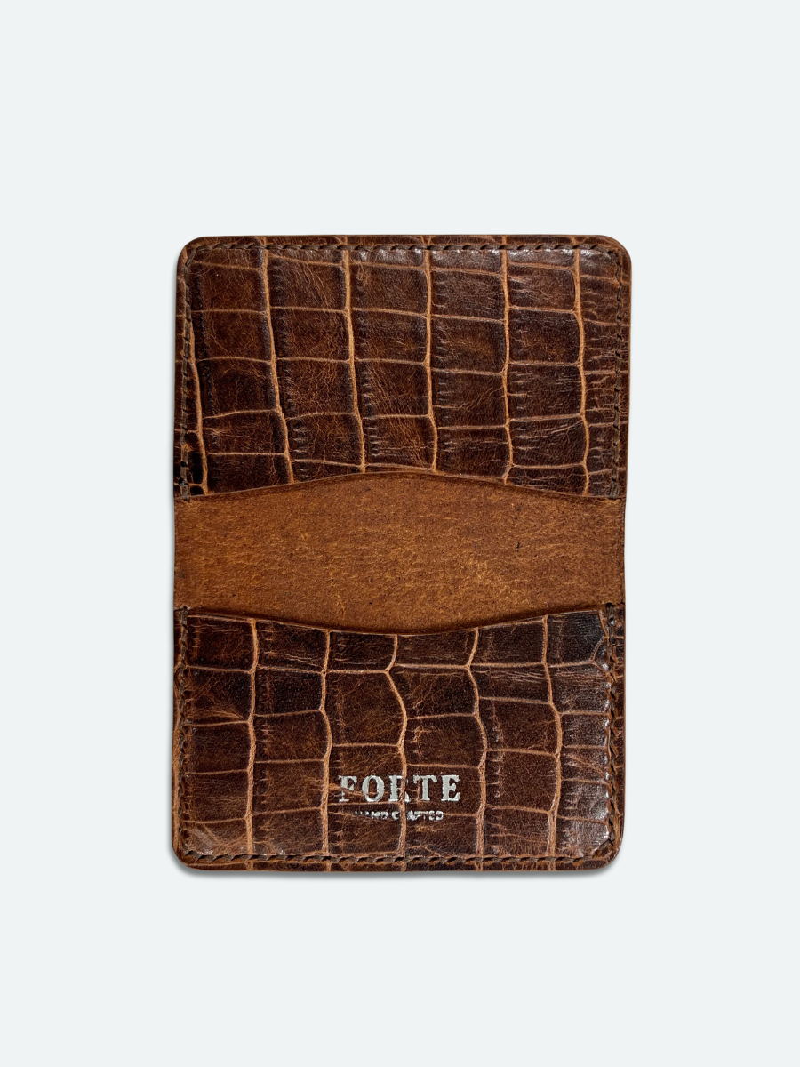 Luca Mini Bifold in Dark Brown Croc