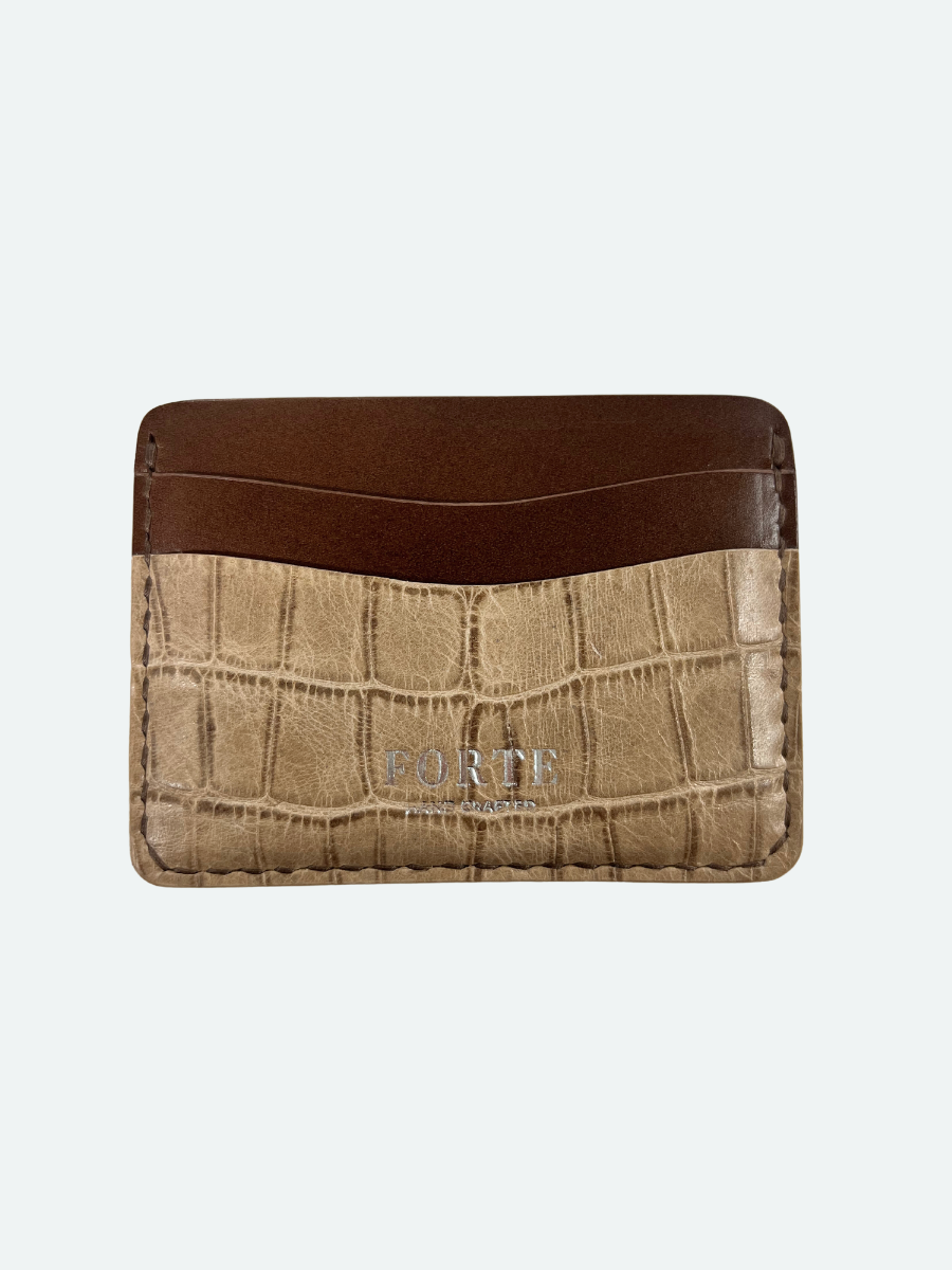 Francesco Card Holder in Walnut Leather & Beige Croc