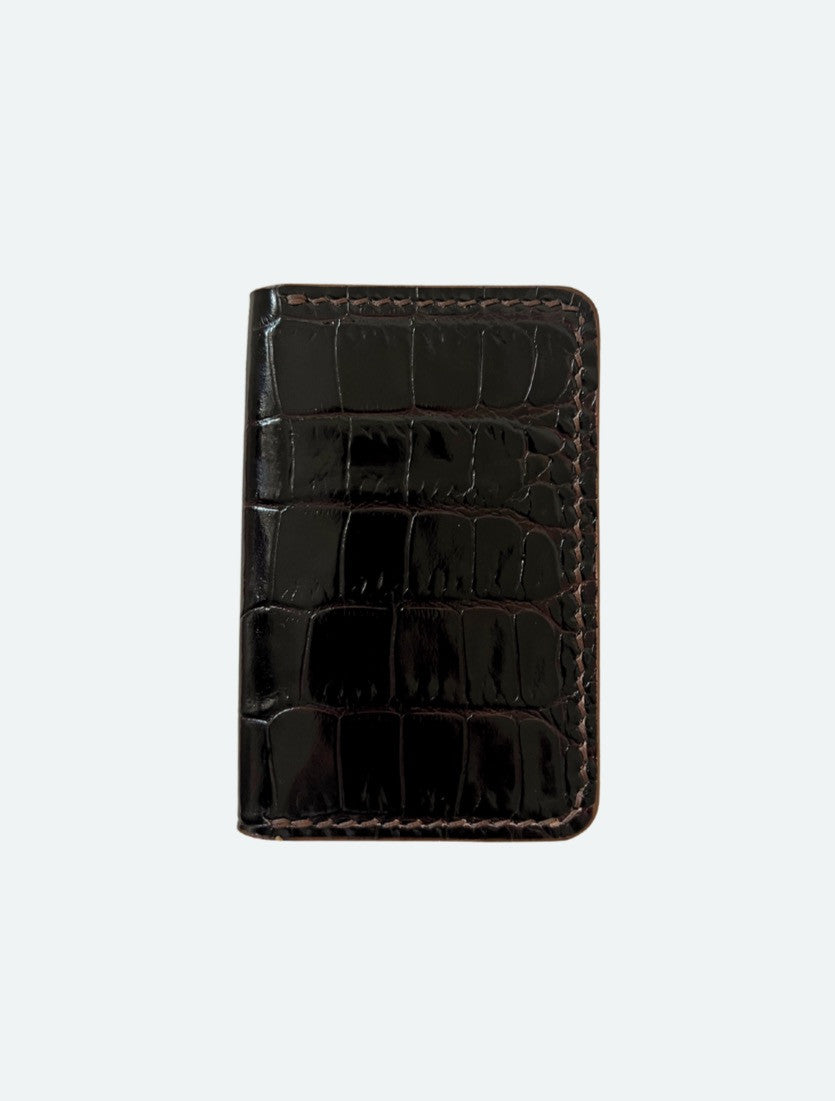 Luca Mini Bifold in Dark Brown Croc